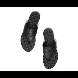 Tory Burch Black Fleming Flat Thong Leather